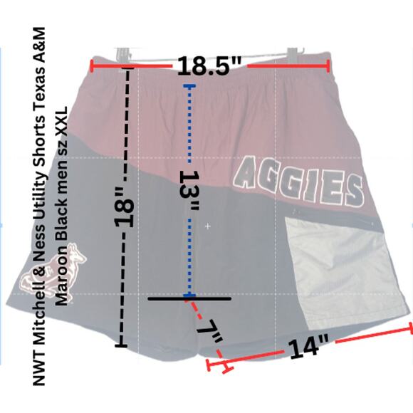NWT Mitchell & Ness Utility Shorts Texas A&M Maroon Black men sz XXL - Picture 2 of 9